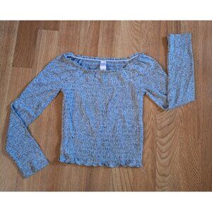 Girls Justice Gray Long Sleeve Off The Shoulder Stretchy Elastic Top Shirt Sz 6